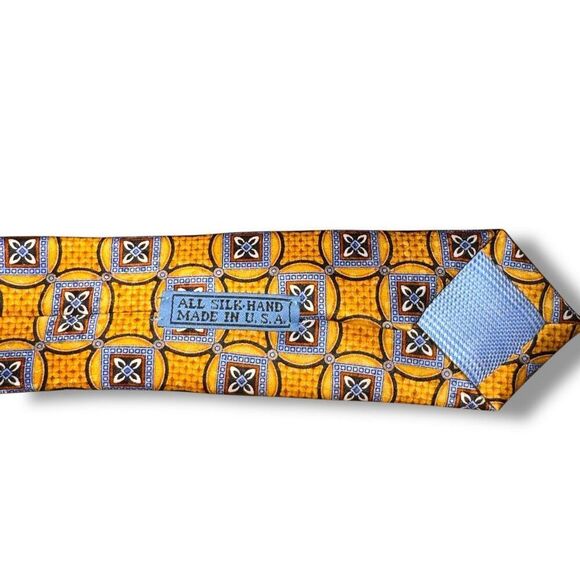 JZ Richards Boulder Gold & Blue Geometric Handmade in USA Silk Neck Tie - Picture 5 of 5